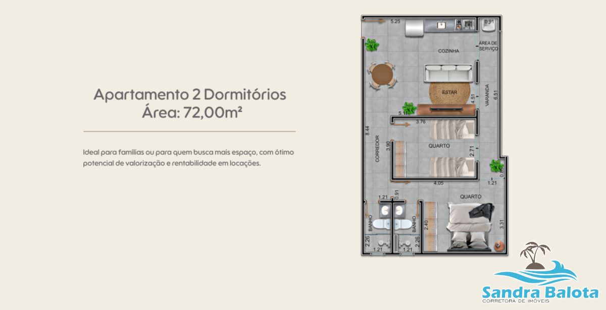 Estúdio com 42,50m²/Perequê Açú