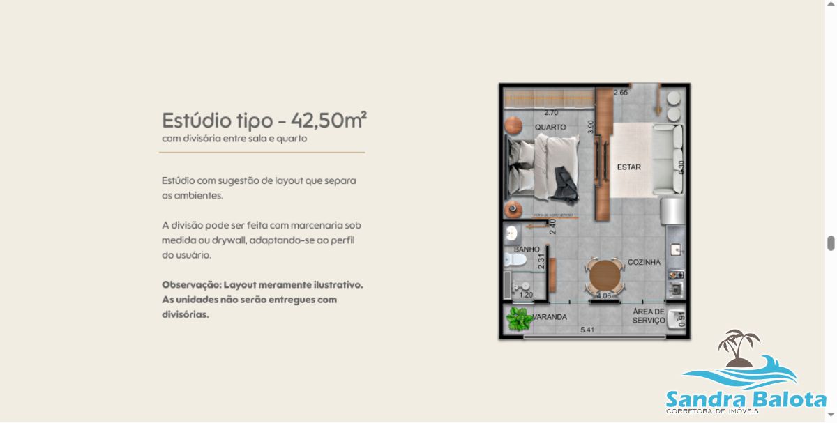 Estúdio com 42,50m²/Perequê Açú