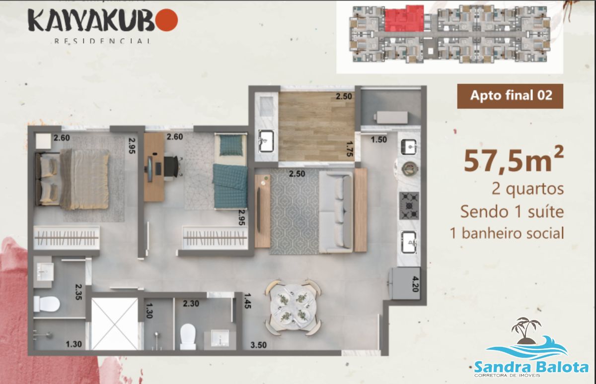 Apartamentos de 56m² com 2 dormitórios sendo 1 suíte/ Praia Grande-Ubatuba