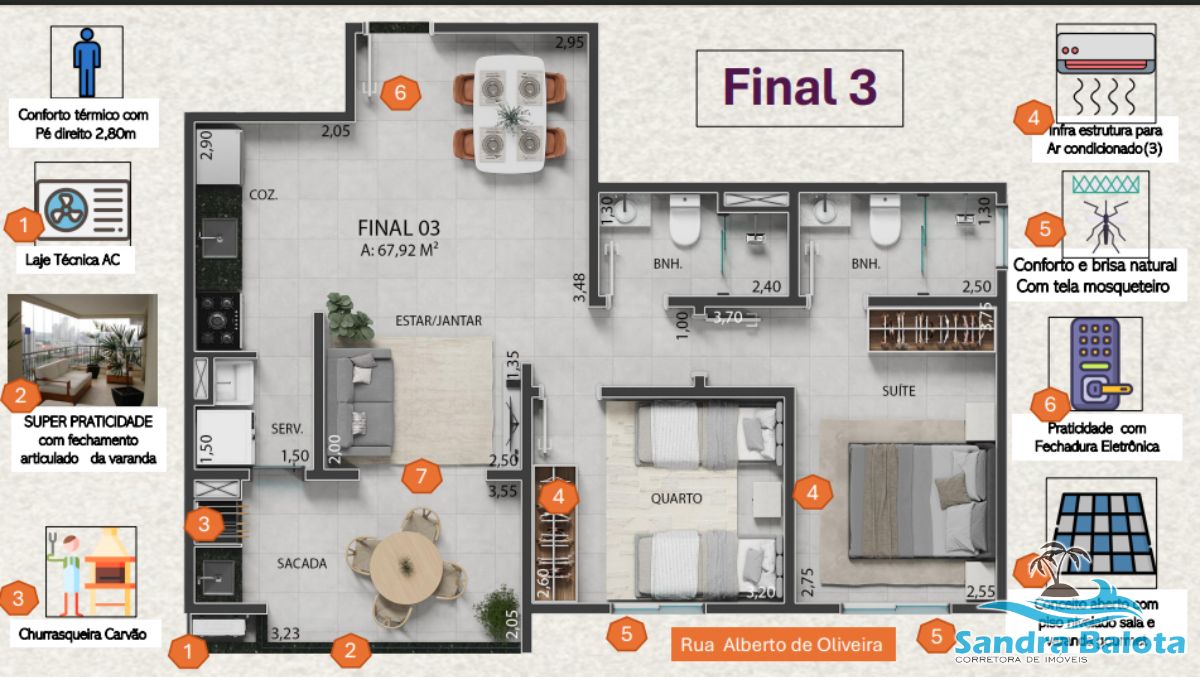 Unidades com 2 dormitórios sendo 1 suíte de 66,43m²