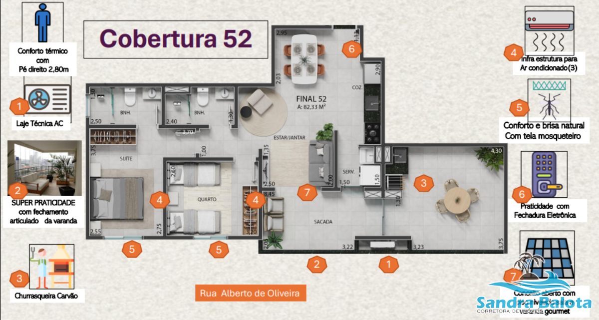 Unidades com 2 dormitórios sendo 1 suíte de 66,43m²