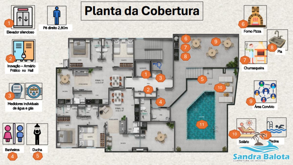 Unidades com 2 dormitórios sendo 1 suíte de 66,43m²