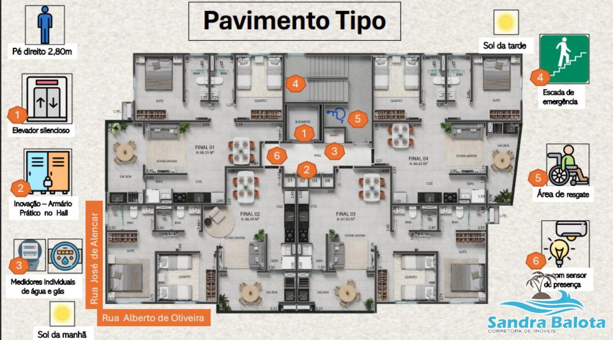 Unidades com 2 dormitórios sendo 1 suíte de 66,43m²