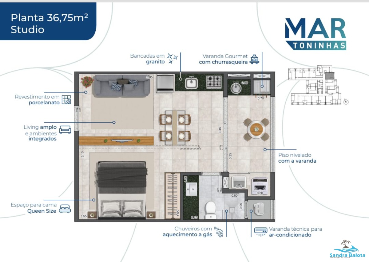 Stúdios de 35,70 m²/Toninhas-Ubatuba