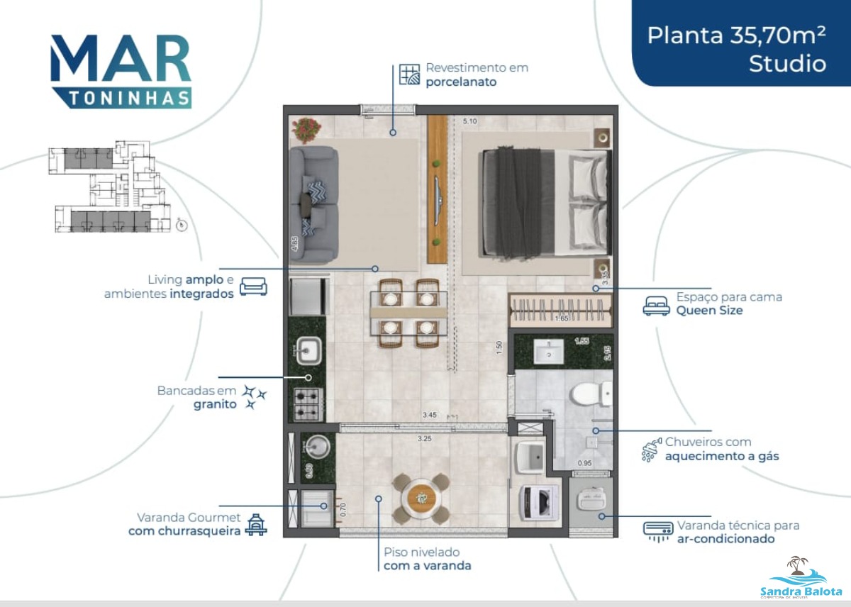 Stúdios de 35,70 m²/Toninhas-Ubatuba
