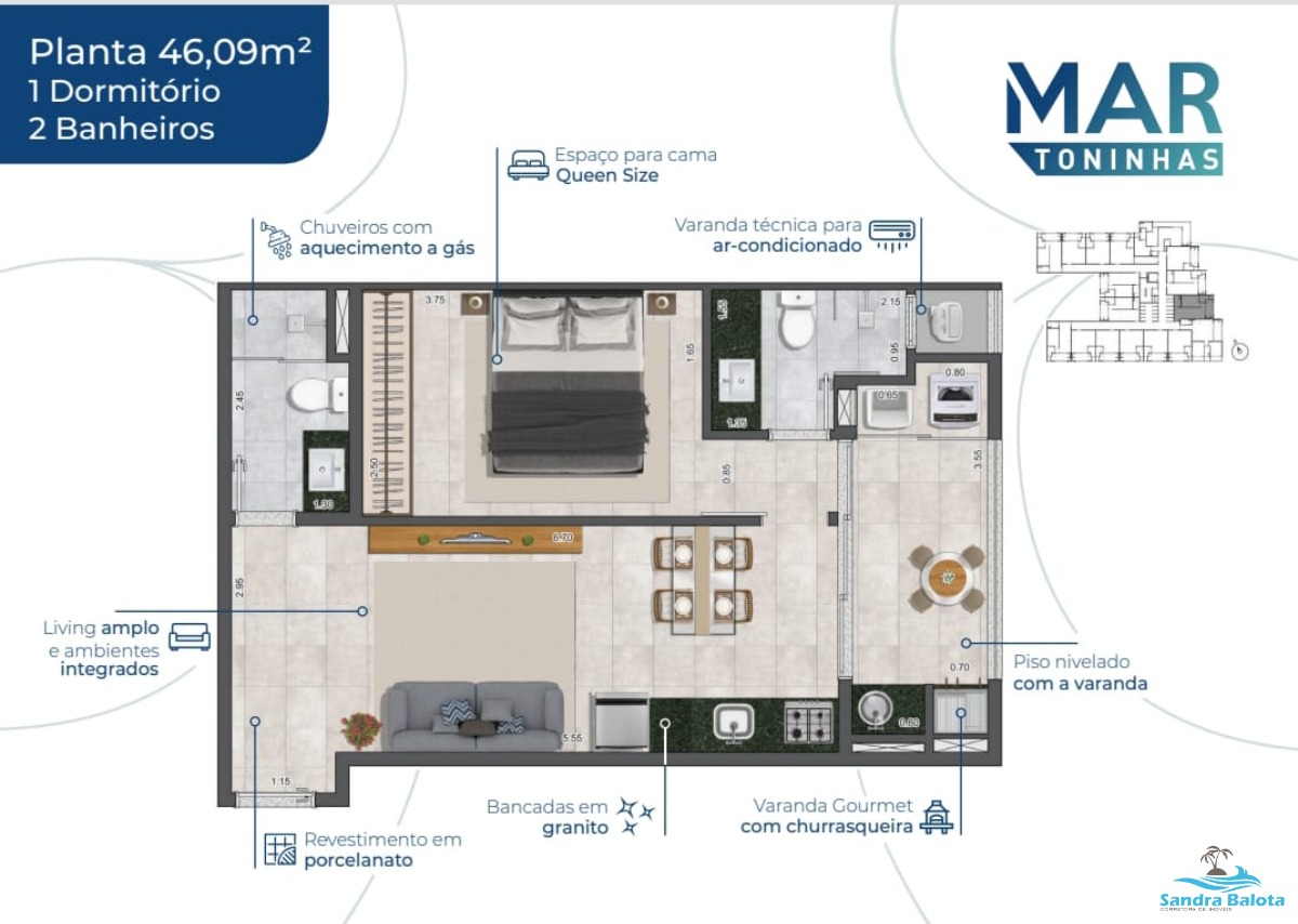 Stúdios de 35,70 m²/Toninhas-Ubatuba