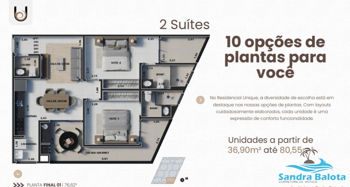 Apartamentos com 1 suíte e 2 suítes/ Praia Grande-Ubatuba